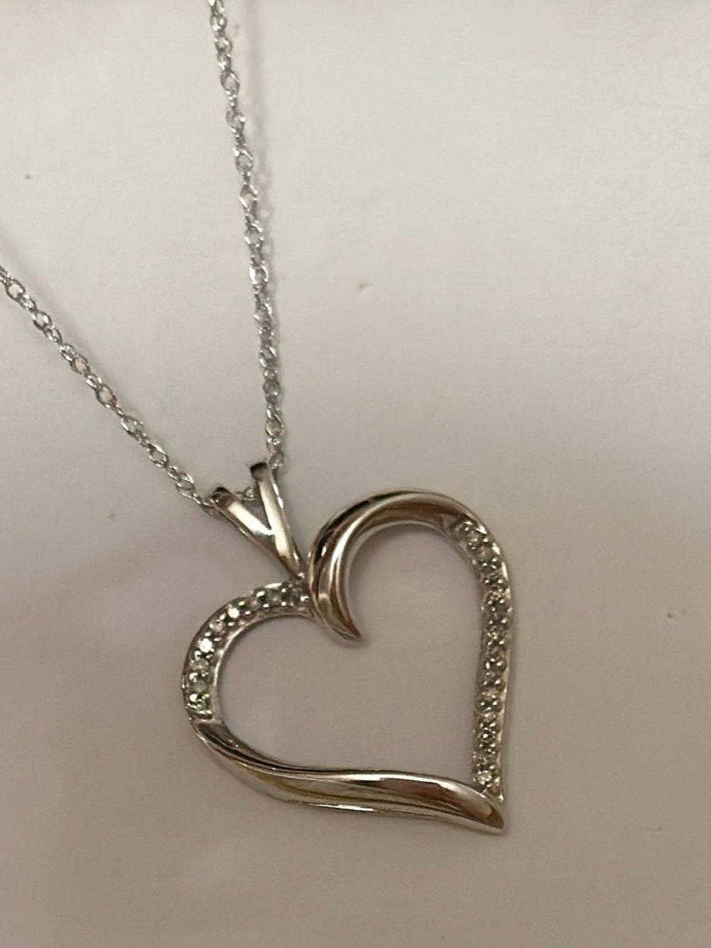10k gold real small diamond Heart Pendant Necklace with Cubic Zirconia - White